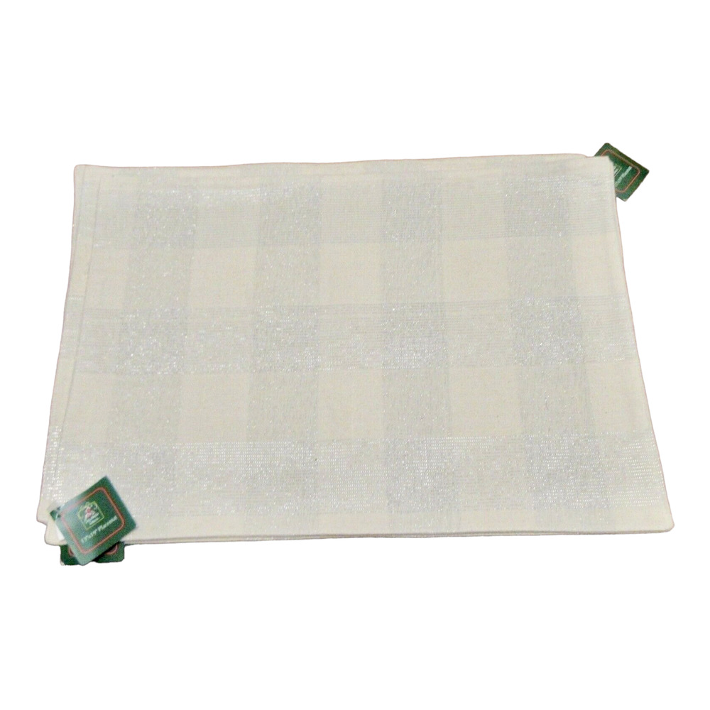 Placemats Set of 4 Ivory Silver Rectangle Plaid Table Mats Christmas House New